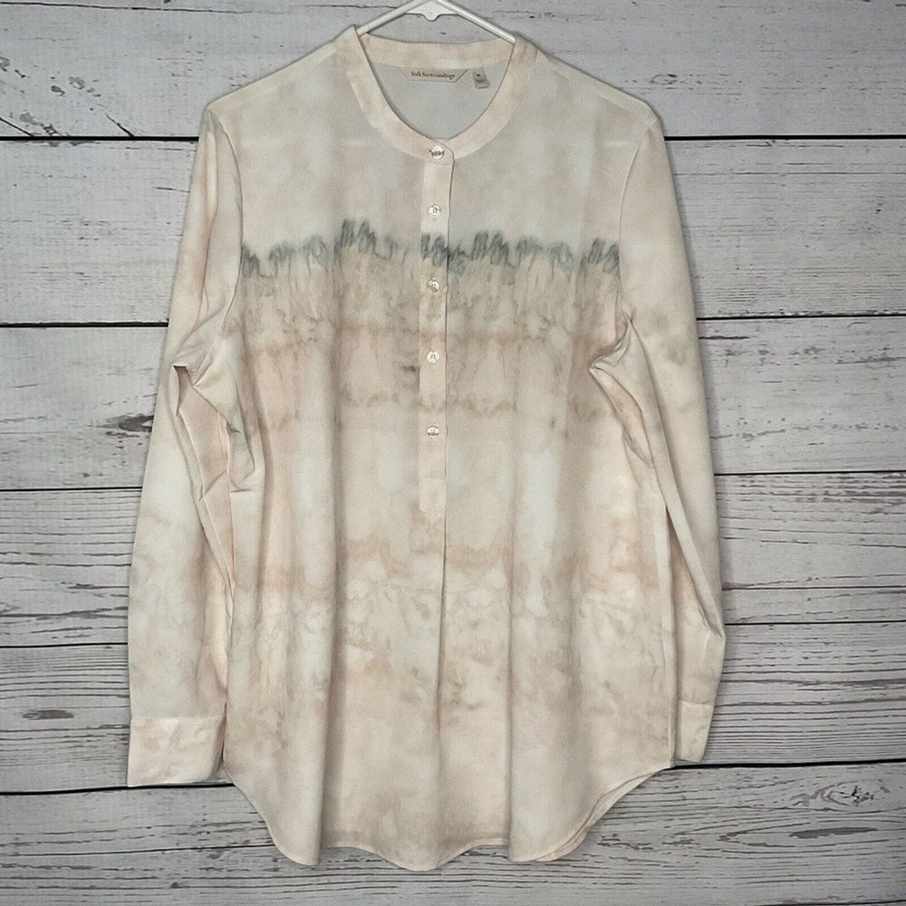 NWOT Soft Surroundings Watercolor Half Button Hanley Neck Blouse Women XL China‎
